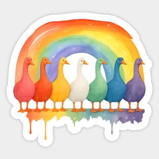 Cute Funny Adorable Rainbow Geese, Colorful Goose design Sticker